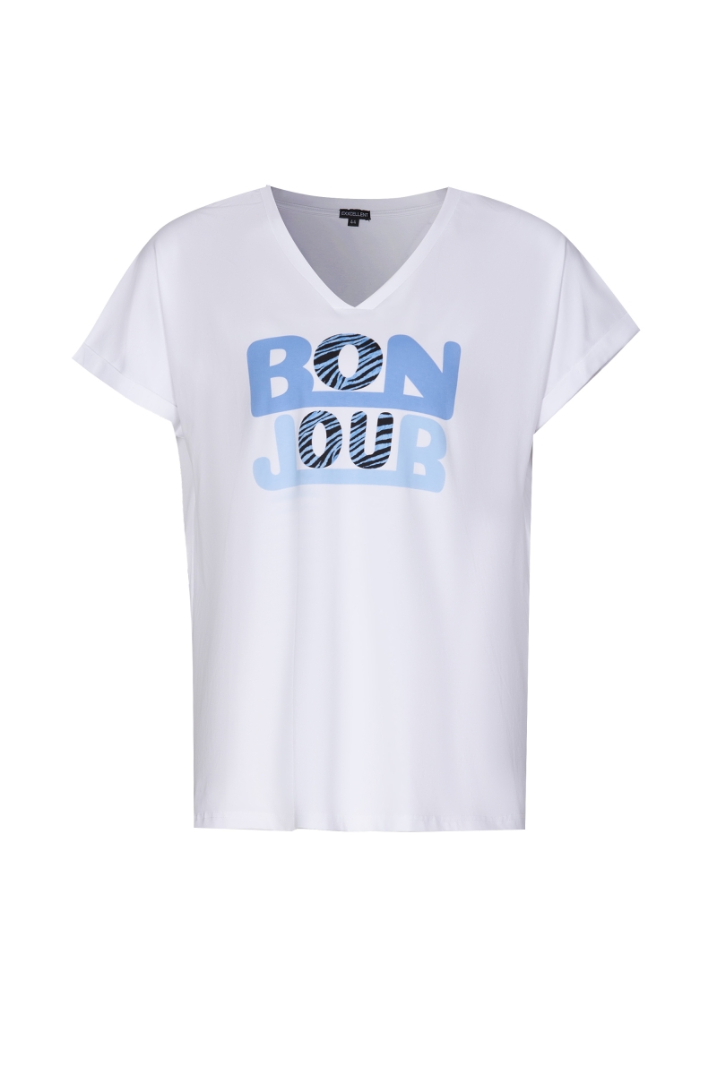 T-Shirt Marja Wit/Lichtblauw