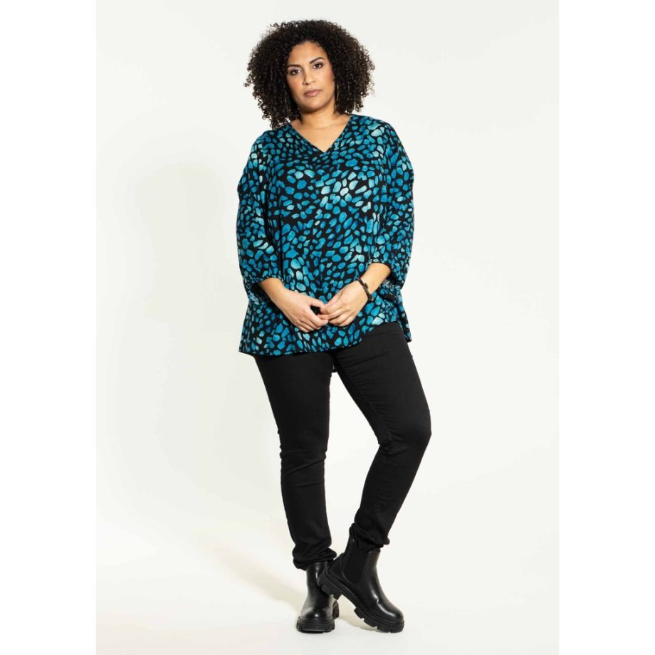 Blouse Emmy-Black with blue dots