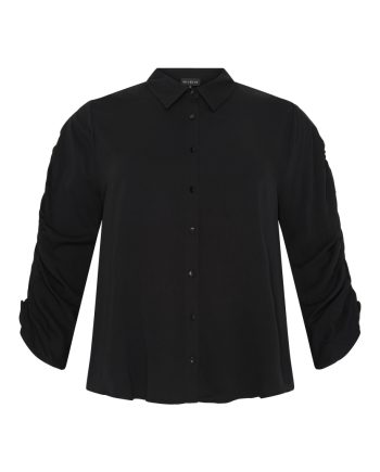 Shirt w 3/4 puff frill sleeves-Black