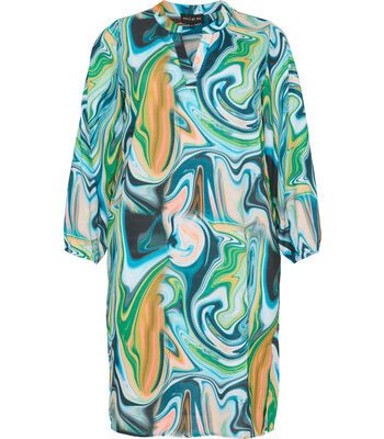 Tunic Dress Long- Blue and Green Holographic print