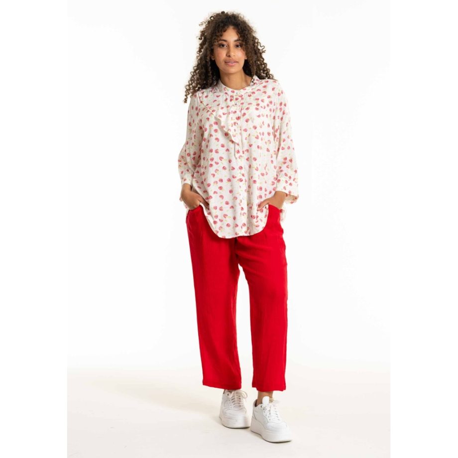 Blouse SDaiva- White with Red Flower