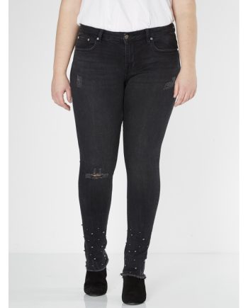 ZOEY broek Tine Jeans met parels onderaan Zwart