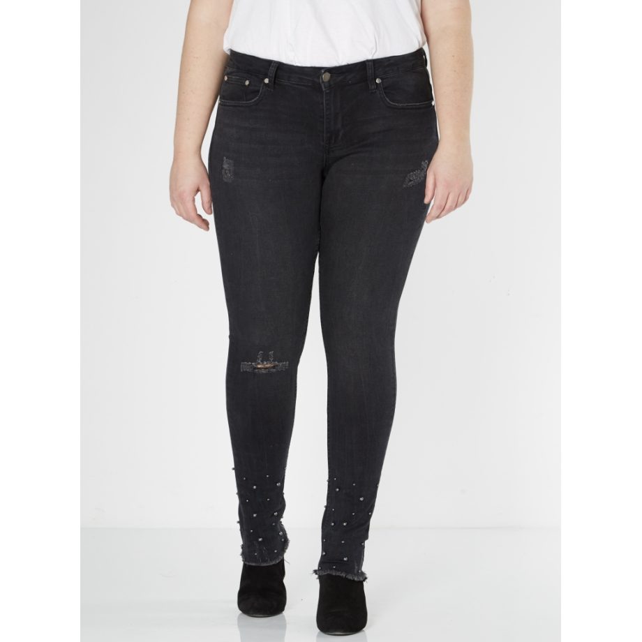 ZOEY broek Tine Jeans met parels onderaan Zwart