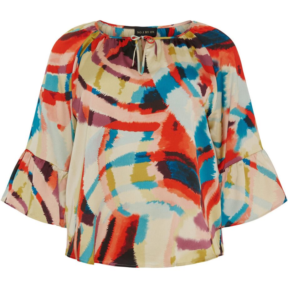 NO.1.BY.OX Blouse flair cuffs 1/2 sleeves multicollor