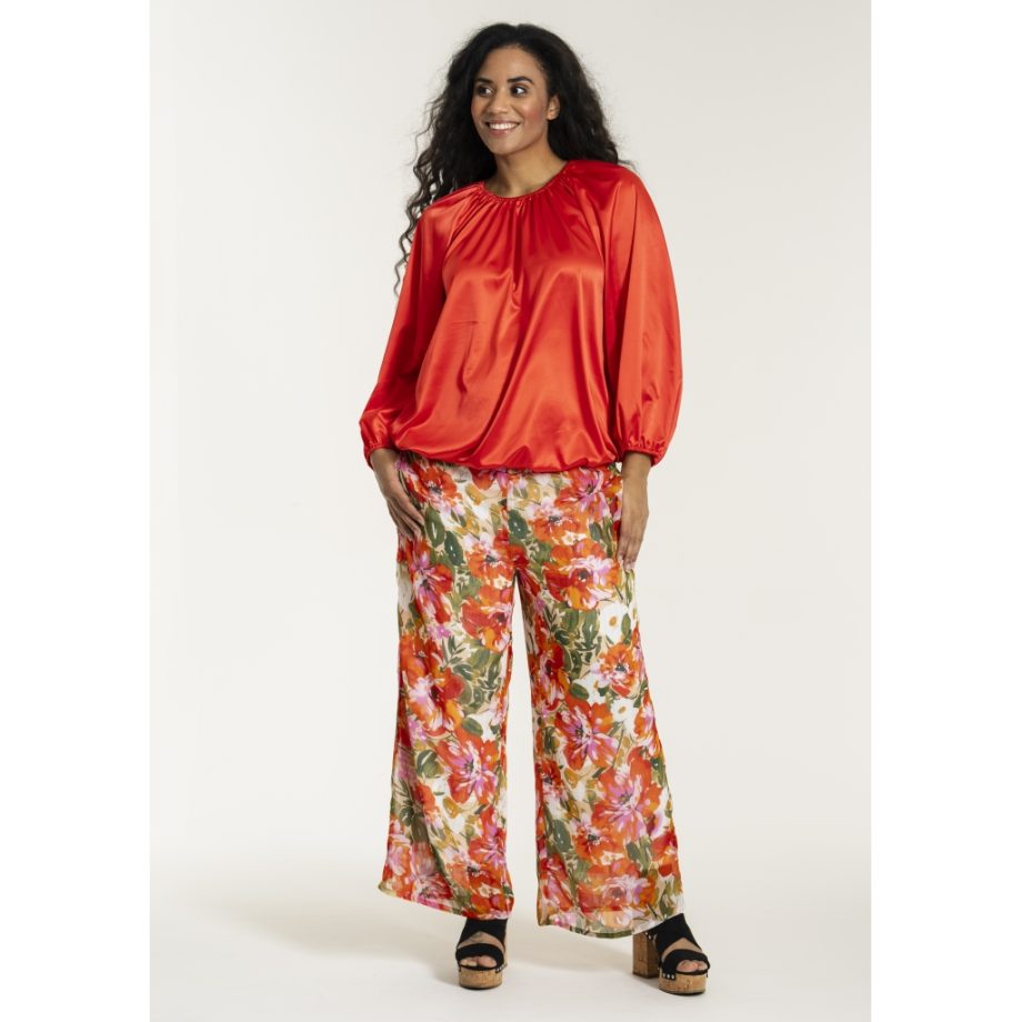 STUDIO Broek Sjakobine met zakken en oranje bloemen