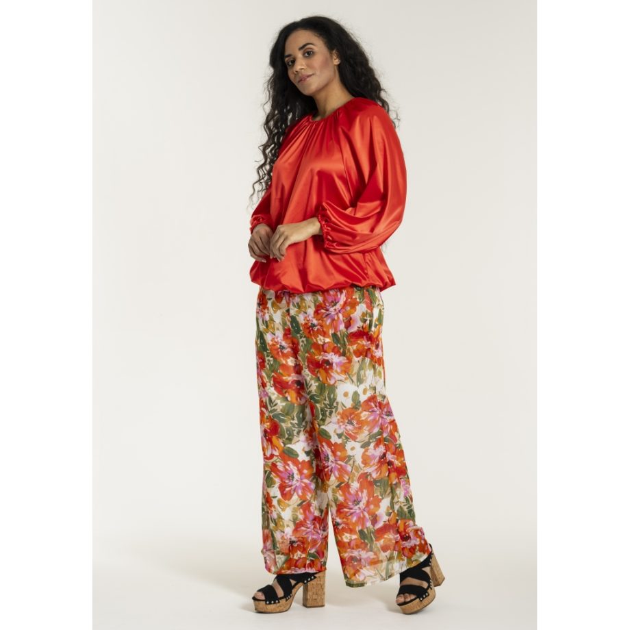 STUDIO Broek Sjakobine met zakken en oranje bloemen