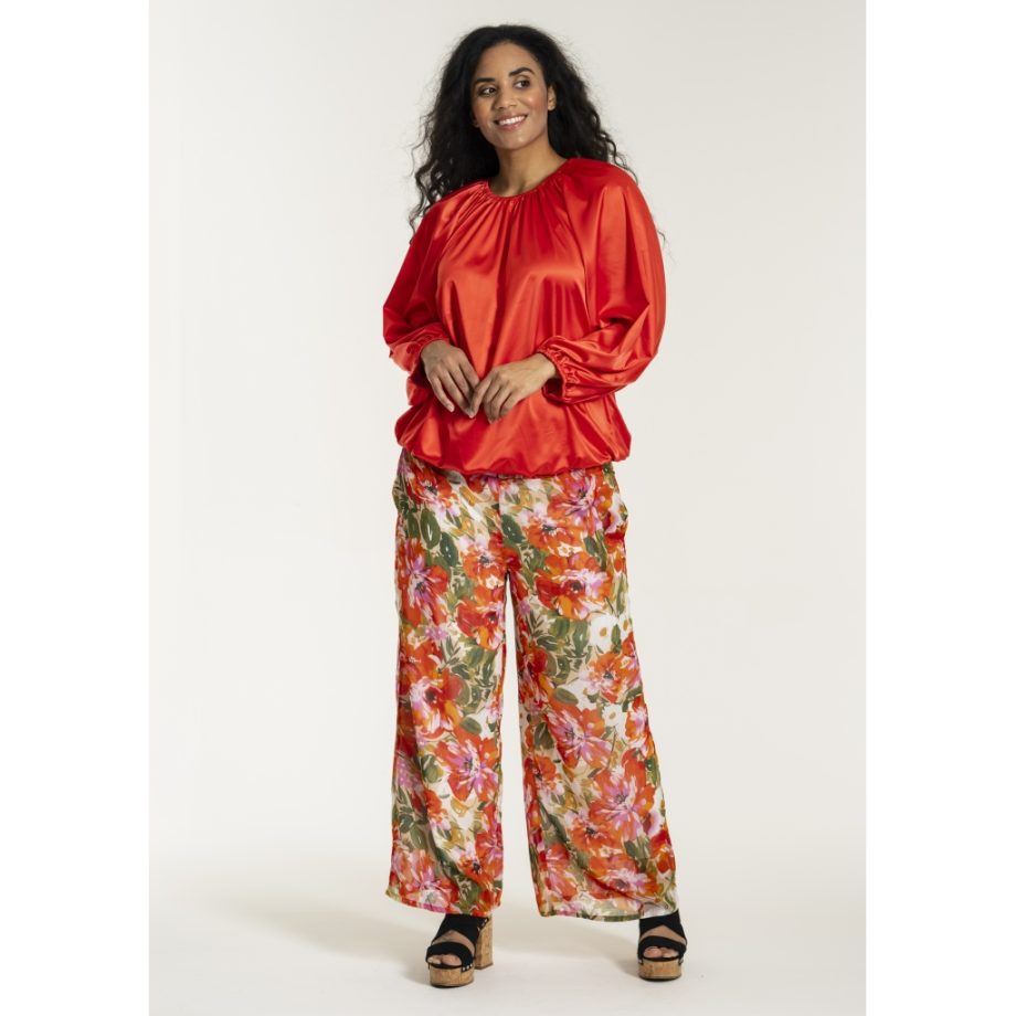 STUDIO Broek Sjakobine met zakken en oranje bloemen